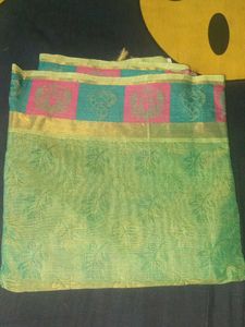 Elegant Teal & Green Checked Saree