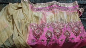Pink and Golden Two Colour Saree For Festive wear