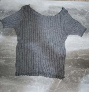 Gray Ribbed Knit Top