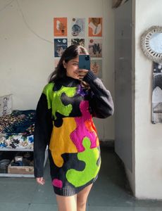 Colorful Knit Sweater Dress
