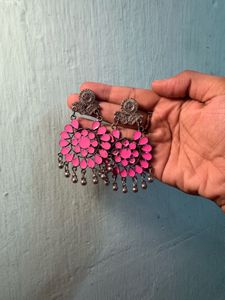 Pink Floral Drop Earrings