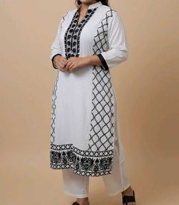 Elegant White & Black Embroidered Kurti