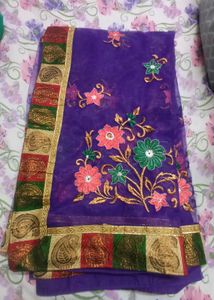 Elegant Purple Embroidered Saree