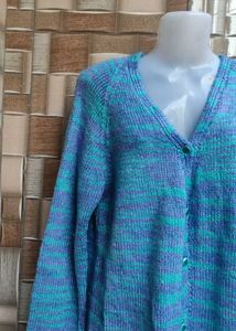 Blue Knit Cardigan Sweater