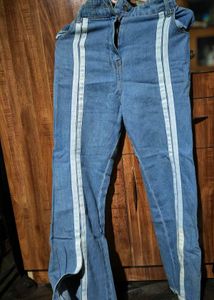 Striped Denim Flare Jeans