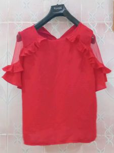 Beautiful Lacey Sleeves Red Blouson Top