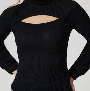 Ribbed Cutout Turtleneck Top