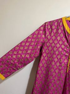 Rangnanch By Pantaloons Pink And Gold Cotton Kurta