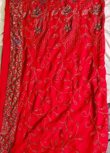 Red Embellished Saree