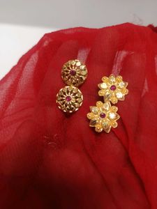 Gold Stud Earrings with Ruby