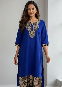 Woolen Blue Embroidered Kurta