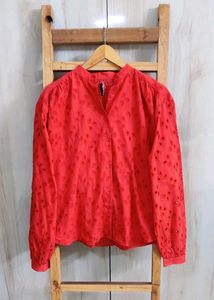 Red Embroidered Designer Top size-46-48