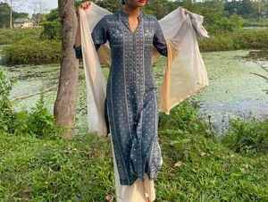 Juniper Blue And Off-white Kurta