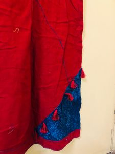Red Cotton Silk Gown With Suta Work