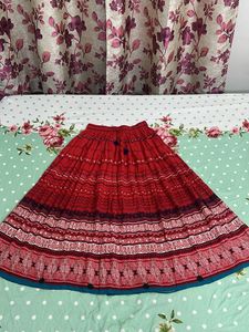 Red Patterned Printed Ethnic Skirt