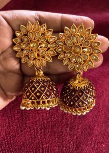 Heavy Golden And Maroon Jhumka