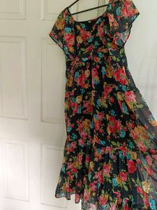 Floral Print Black Long Dress