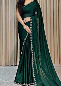 New Elegant Green Saree with attached blouse piece