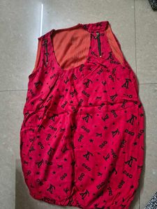 Red Patterned Sleeveless Top