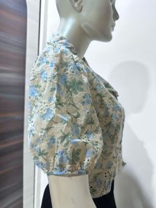 Floral Pearl Button Top