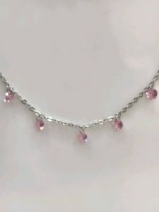Pink Accent Layered Necklace 925 Sterling Silver