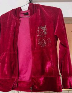 Red Velour Rhinestone Hoodie