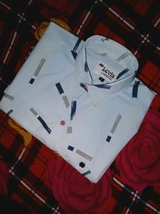 White Blue Mixed Color Cotton Shirt