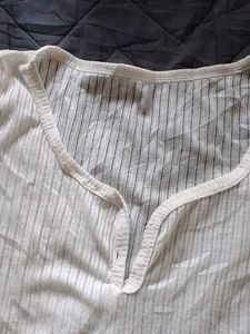 White Ribbed V-Neck Top