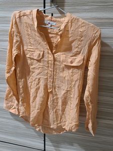 Peach Embroidered Button-Up Shirt