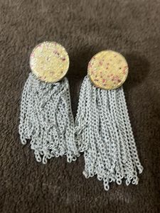 Statement Chain White N Golden Touch  Earrings