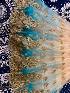 Elegant Teal &amp; Gold Anarkali Dress