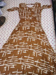 Brown Printed Dress cold sleeves