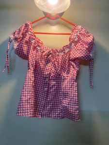 Pink Gingham Off-Shoulder Top