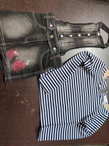 Peppermint Top With Denim Stylish Mini Skirt