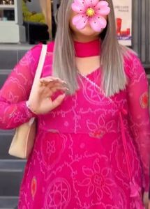 Pink Printed Anarkali Kurta Set | XXL