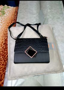 Black Croc Embossed Crossbody Bag
