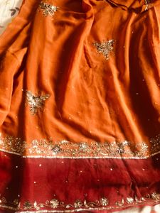 Elegant Orange &amp; Red Saree with Blouse