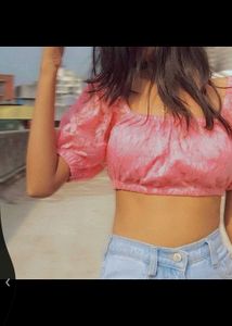 Elegant Pink Lace Puff Sleeve Crop Top🌸