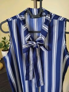 Striped Tie-Neck Sleeveless Top