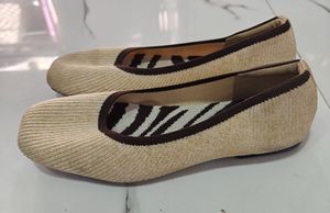 Beige Woven Ballerinas