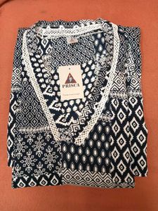 Brand New Prisca Navy Blue &amp; White Printed Top