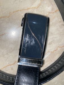 Black Leather Belt- Blue Ferragamo Buckle