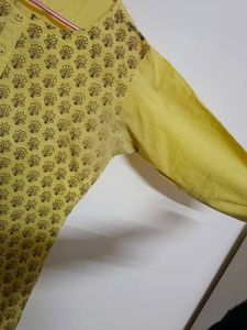 Yellow Cotton Kurta Knee Length