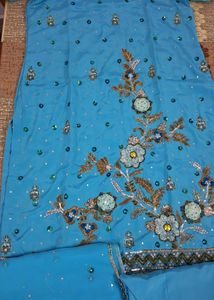 Blue Crepe Suit With Heavy Stone Work