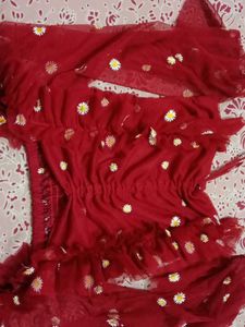 Red Floral Off-Shoulder Crop Top