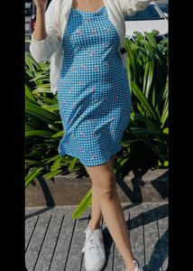 Blue Gingham Floral Slip Dress