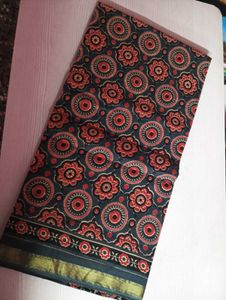 Ajarkh Cotton Saree With Running Blouse