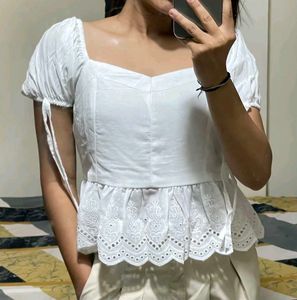 White Peplum Top