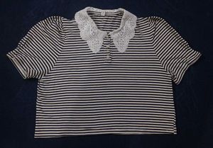 Striped Top with Lace Collar