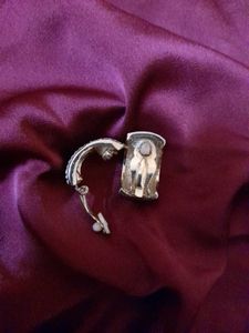 White Stone Clip On Earrings